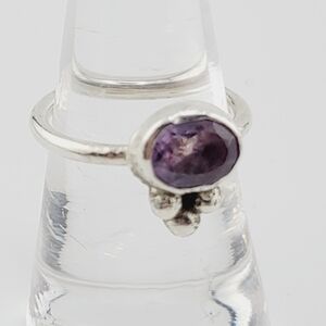 AMETHYST PRINCESS RING HANDMADE IN STERLING SILVER METAL SIZE 8.5